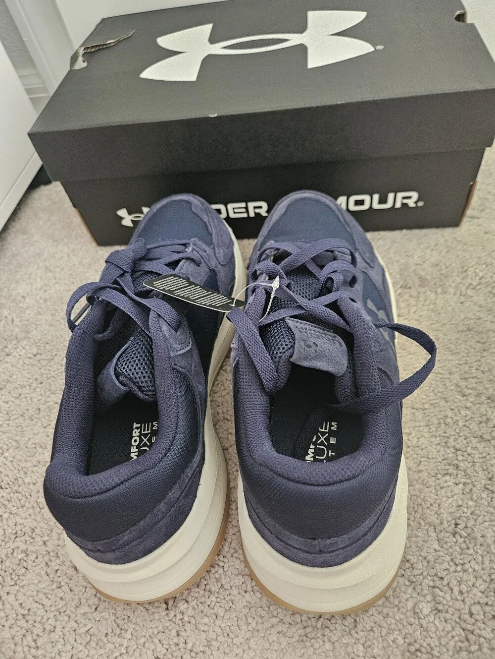 NWT Under Armour UA Edge Suede Mens 9.5 Navy Blue Charged Sneakers
